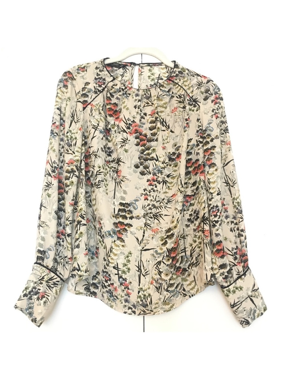 Zara Floral Long-Sleeve Printed Blouse in Cream